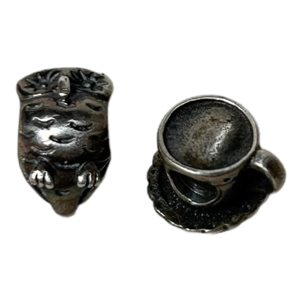 2pc PANDORA ALE Sterling Silver Charms Owl and Cup of Tea